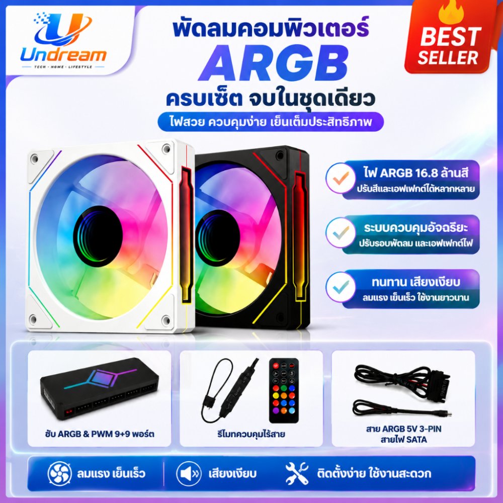 📢READY STOCK📢พัดลมระบายความร้อน Infinity Mirror Silent Fan 12 ซม. ARGB 5V 3Pin 4 Pin PWM CPU Case
