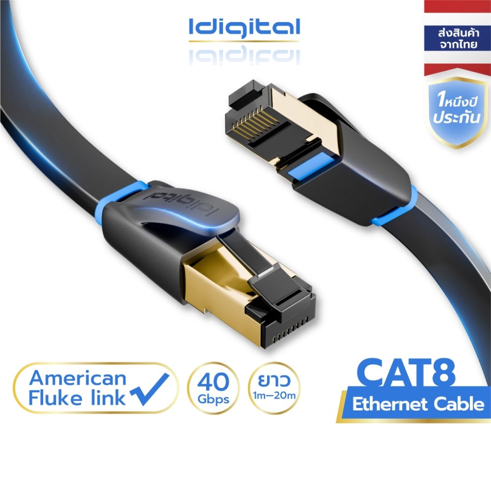 ⚡ส่งจาก กทม⚡ Idigital สายอินเตอร์เน็ต CAT8 Ethernet Cable, สายแลน, RJ45, 40Gbps, 2000MHz, สัญญาณรวดเร็วและเสถีย