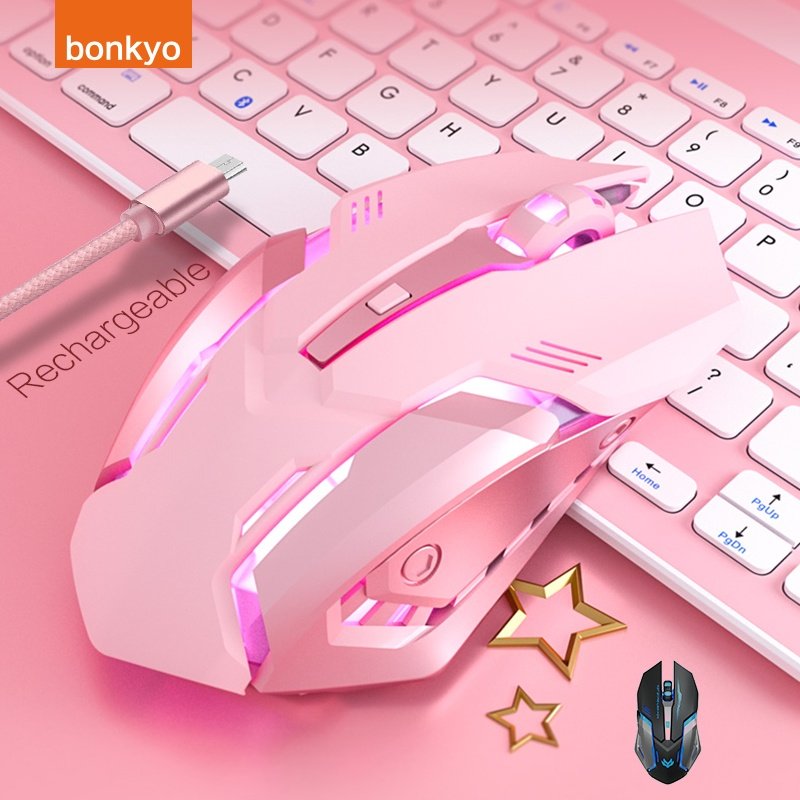 BONKYO เมาส์ไร้สาย 2.4G พร้อมตัวรับสัญญาณ USB 3 ระดับ DPI ที่ปรับได้ 6 ปุ่ม เม้าส์แบบมีสาย