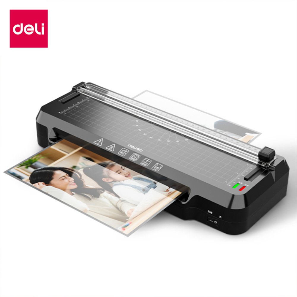 Deli เครื่องเคลือบเอกสาร 5in1 เครื่องเคลือบบัตร A4 A3 แถมฟรีที่ตัดกระดาษเครื่องตัดมุม Laminator