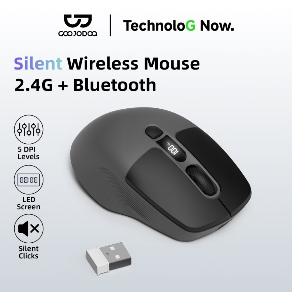 GOOJODOQ Triple Connectivity Mouse 2.4GHz และการออกแบบตามหลักสรีรศาสตร์เงียบ Bluetooth คู่พร้อมจอแสดงผล LED และการปรับ DPI