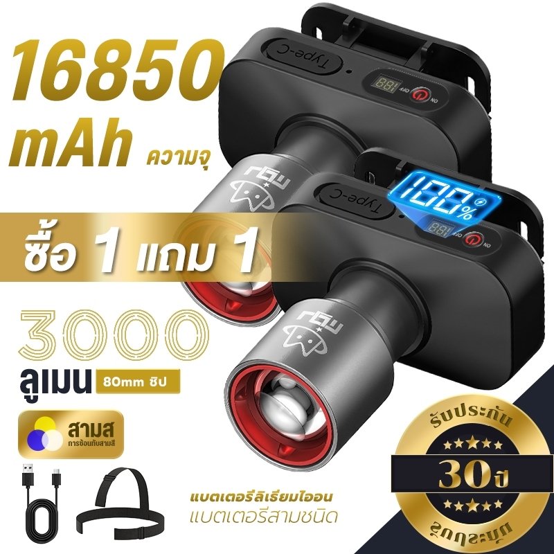 【ซื้อ 1 แถม1】ไฟฉายคาดหัว ไฟคาดหัว ส่องไกล ไฟคาดหัว LED ส่องกบ เดินป่า ลุยฝนได้ สว่างมาก รับประกันความสว่า