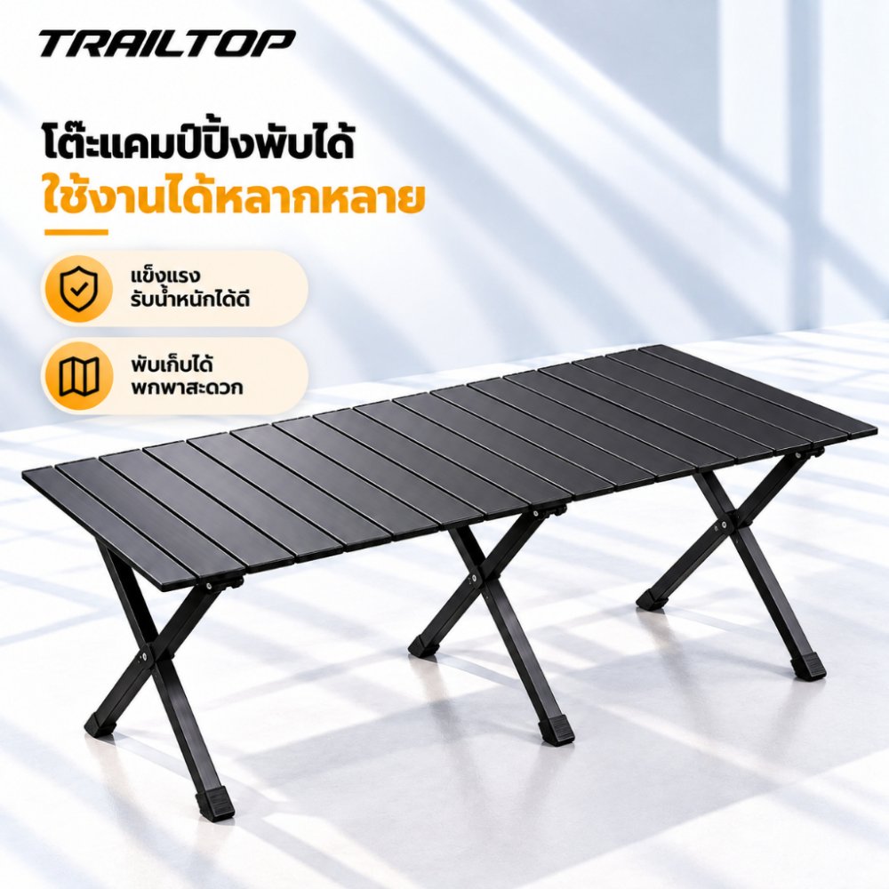 TRAILTOP โต๊ะแคมป์ปิ้ง โต๊ะสนาม 90/120CM โต๊ะปิคนิคอลูมิเนียมพับได้ รับน้ำหนักได้ถึง 300กก