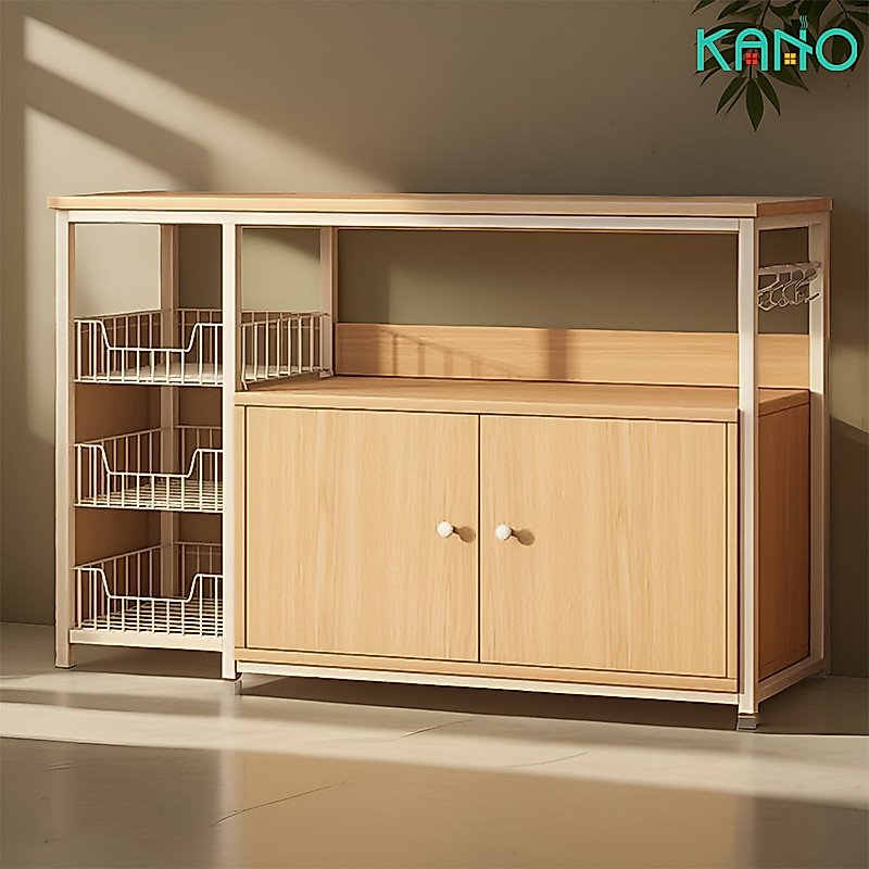 KANO เคาเตอร์ครัว ตู้กับข้าว ตู้ครัว ชั้นวางของในครัว ชั้นวางอเนกประสงค์ ไม้+โครงเหล็ก ชั้นวางไมโครเวฟ มีตู้เก็บของ