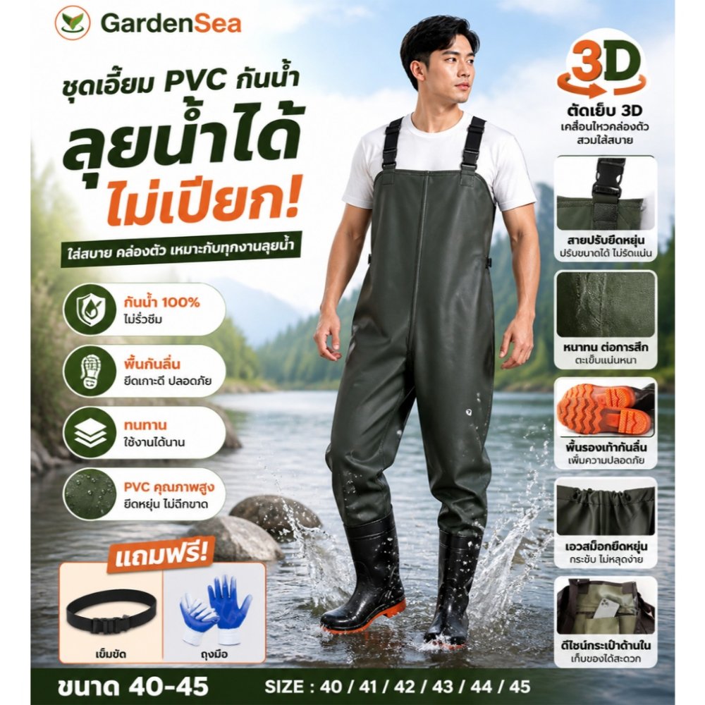 【COD】ชุดกันน้ำ,ชุดเอี๊ยมกันน้ำ กันน้ำแบบหนาพิเศษทนสกปรกกางเกงบูทกันน้ำ เหมาะกับทำสวนทำไร่ลงทะเล waterproof pants PVC
