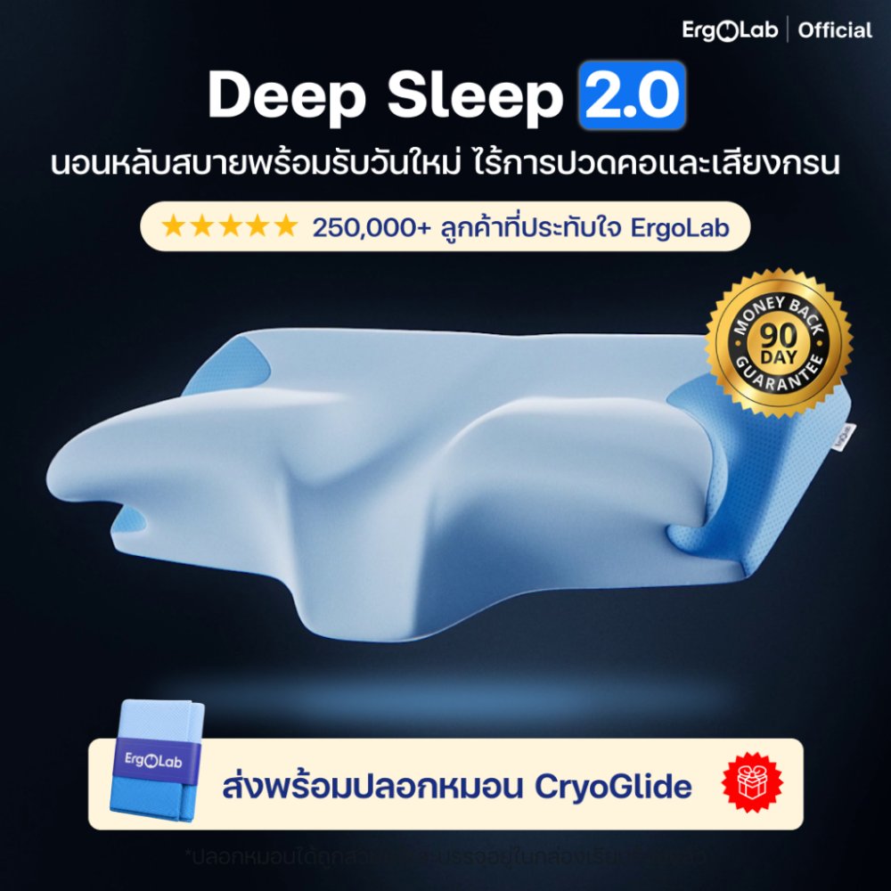 หมอน ErgoLab Deep Sleep 2.0 หมดปัญหาปวดคอ ไม่ต้องกังวลเรื่องกรน เย็นสบาย หลับสบายต่อเนื่องตลอดคืน (คืนเงินใน 90 วัน)