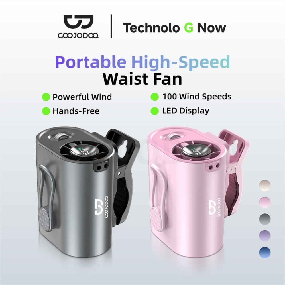 GOOJODOQ GFS011 พัดลมคาดเอวแบบหนีบ 11 เมตร/วินาทีลม 9H Runtime 360° ปรับได้สําหรับทํางานและกลางแจ้ง