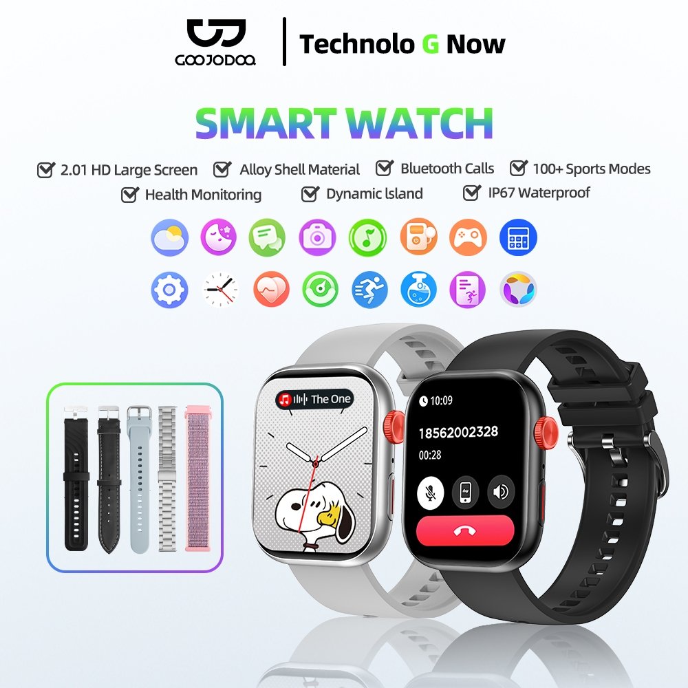 GOOJODOQ Fb047 สมาร์ทวอทช์ Ip67 กันน้ำ บลูทูธ และการตรวจสอบสุขภาพ Smartwatch สายนาฬิกา 5 เส้น ฟรี
