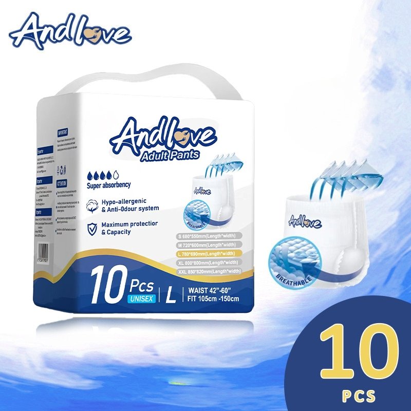 【ซึมเร็วสุด!！】ไม่รู้สึก ผ้าอ้อมผู้ใหญ่ Andlove ใช้ได้ทั้งชายหญิง ปลี่ยนง่าย S/M/L/XL/XXL(1แพ็ค/10ชิ้น) ผ้าอ้อมผู้ใหญ่