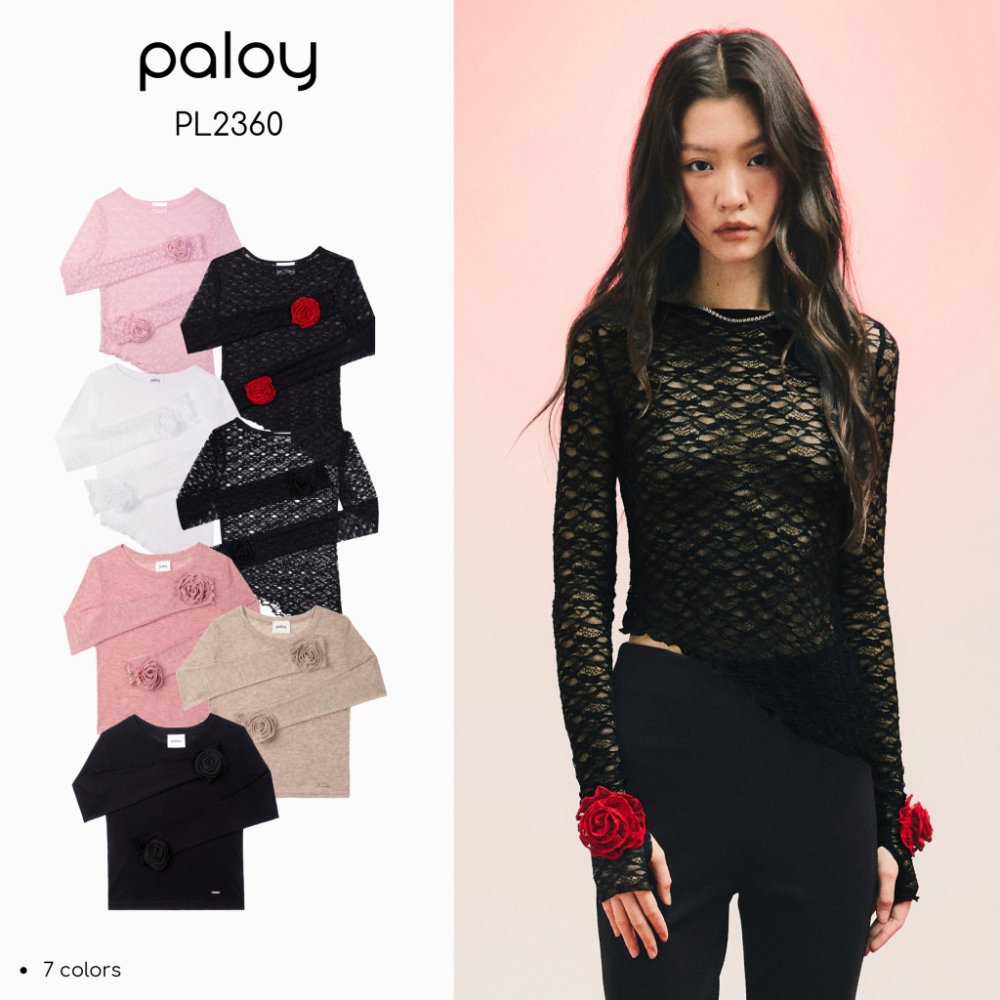 [Best Seller] Paloy - PL2360 Camellia Top เสื้อดอกคามิเลีย เสื้อแขนยาว ทรงเข้ารูป ปลายแขนแต่งดอกคามิเลีย
