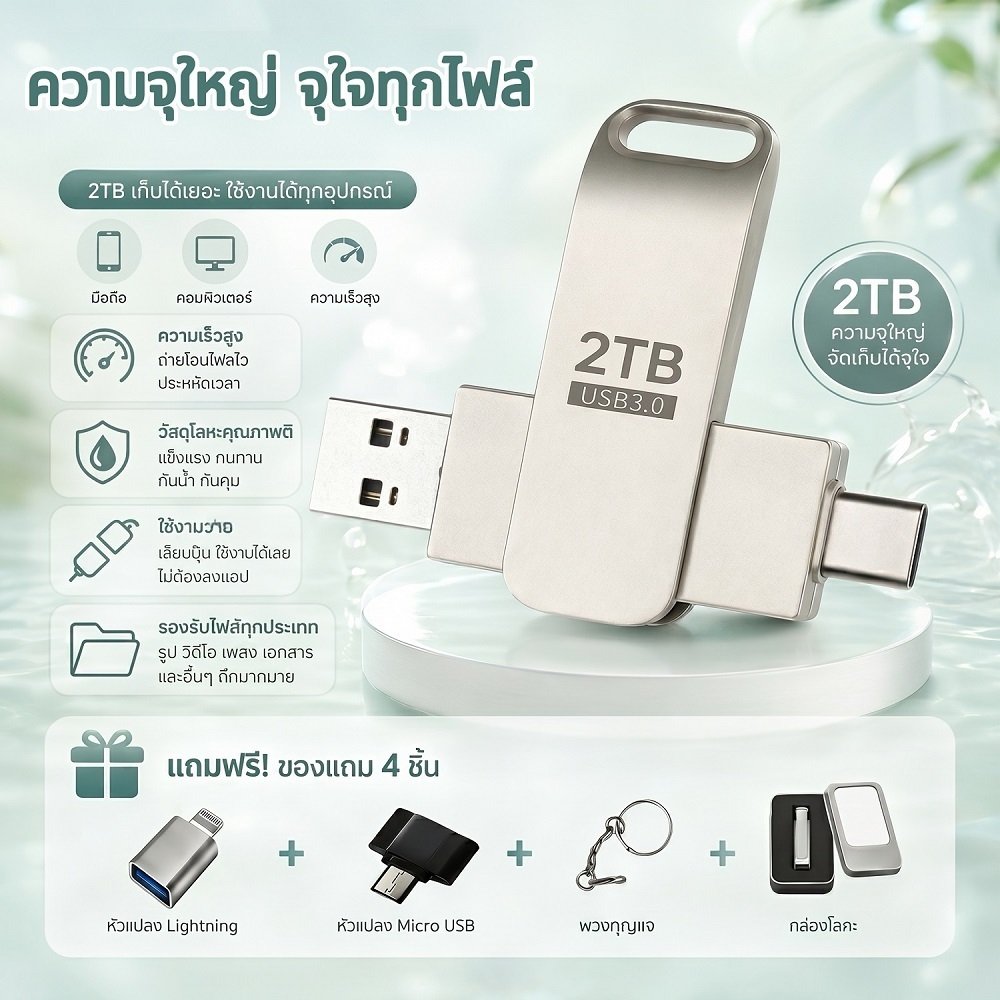 แฟลชไดรฟ์ USB ความจุสูง 512GB 1TB 2TB ใช้ได้กับโทรศัพท์มือถือและคอมพิวเตอร์ OTG Type-C