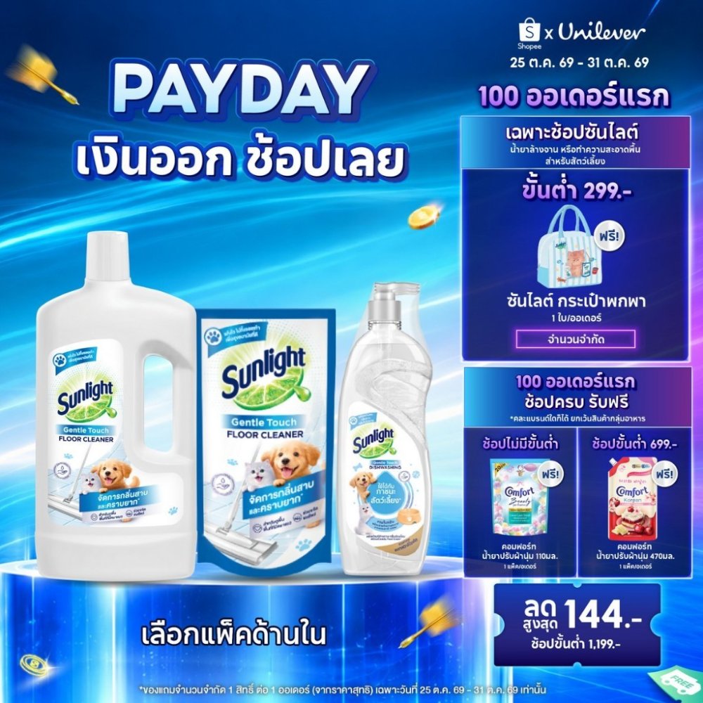 ซันไลต์ น้ำยาล้างจาน และทำความสะอาดพื้น สำหรับสัตว์เลี้ยง 450-900 มล. Sunlight Dishwash and Floor for Pet 450-900 ml