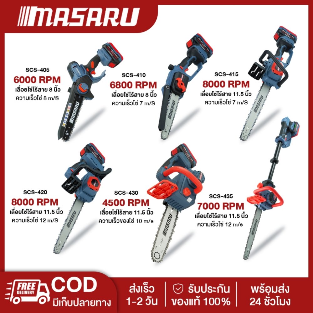 Masaru SCS-405/410/415/420 เลื่อยไร้สาย 8/11.5 นิ้ว เลื่อยไฟฟ้าแบต เลื่อยไฟฟ้าไร้สาย เลื่อยโซ่