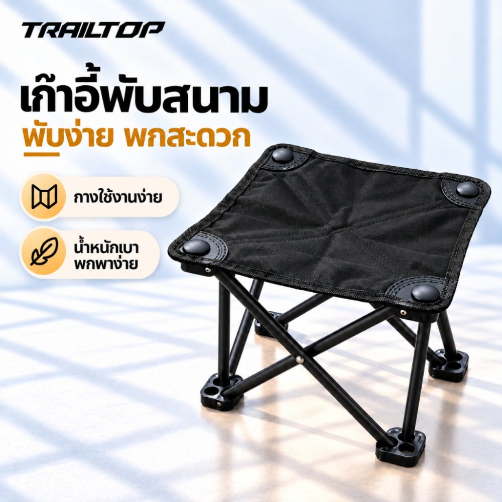 TRAILTOP เก้าอี้พับแคมป์ปิ้ง เก้าอี้สนามขนาดเล็ก น้ำหนักเบา พับเก็บง่าย พกพาสะดวก สำหรับปิคนิคและกิจกรรมกลางแจ้ง