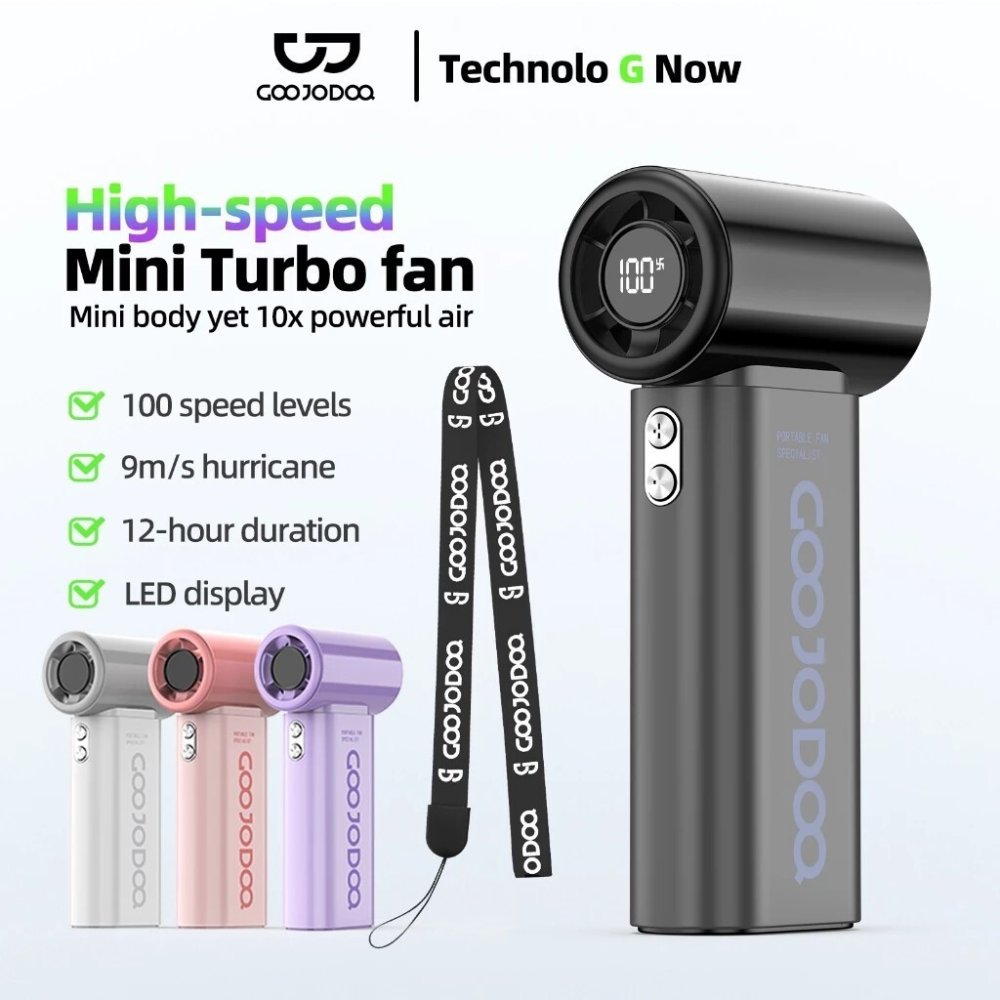GOOJODOQ Gfs007 พัดลมพกพา 4000mah Type C พร้อมจอแสดงผล พัดลมไอเย็น 100 ระดับ พัดลมมือถือ
