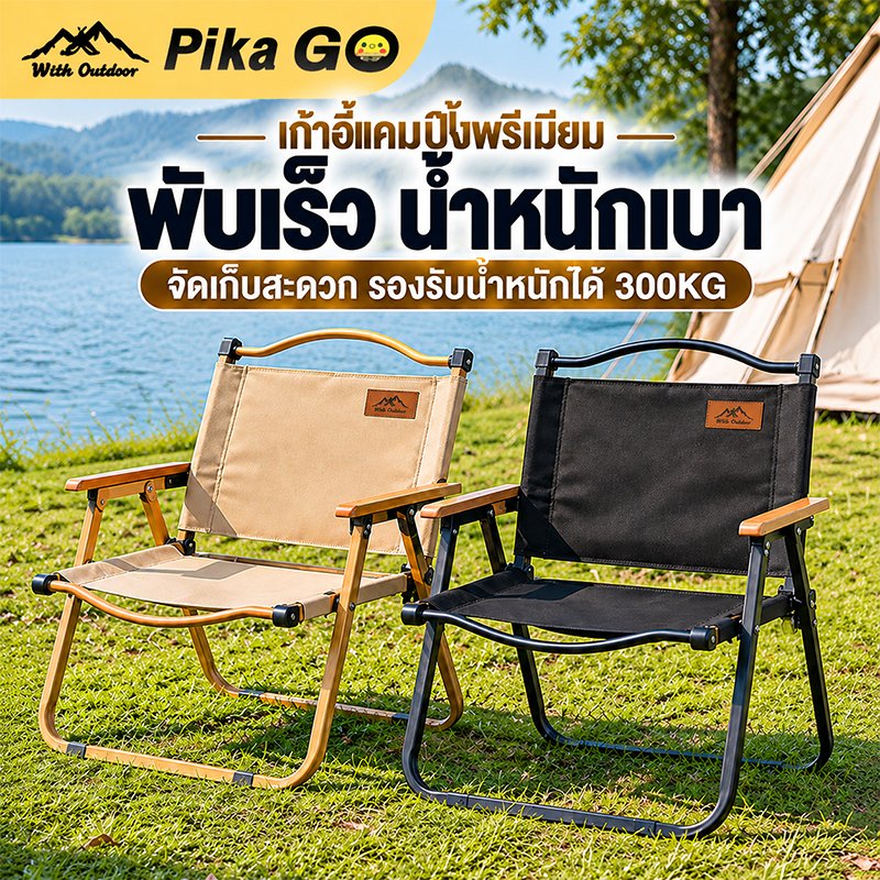 เก้าอี้แคมป์ปิ้ง เก้าอี้สนามที่พับได้ ขาตั้งอลูมิเนียม รับน้ำหนักได้ 300กก เหล็กคาร์บอนสูง