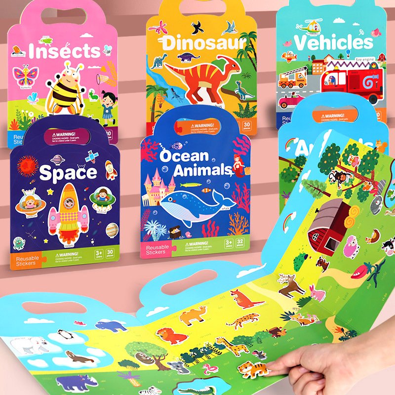 หนังสือสติกเกอร์เด็ก หนังสือเงียบ 6หัวข้อ สติ๊กเกอร์กันน้ำ สติ๊กเกอร์ติดซ้ำได้ ของเล่นเด็กเสริมพัฒนาการ