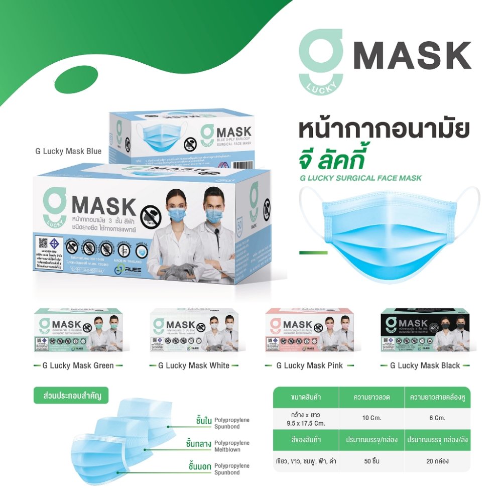 [KSG Official] G LUCKY หน้ากากอนามัยทางการแพทย์ ระดับ2 Sugical Level2 หนา 3ชั้น(กล่อง บรรจุ 50 ชิ้น)