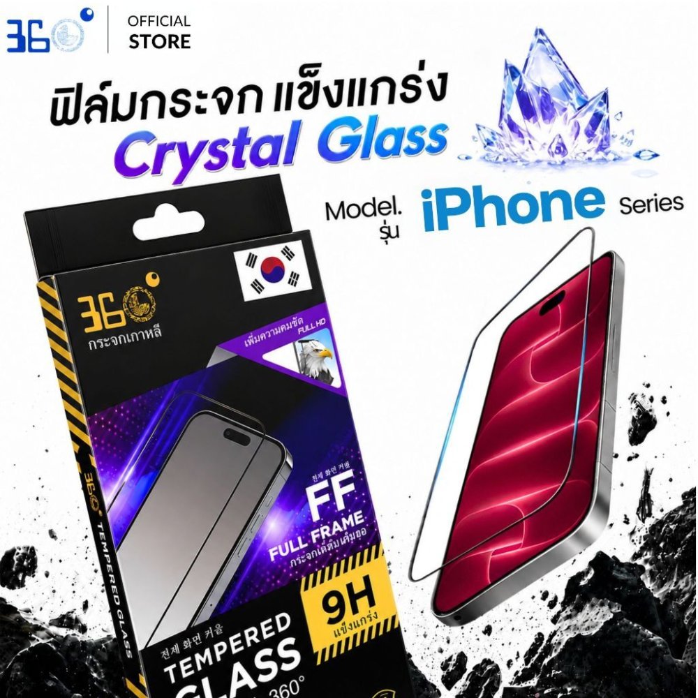 [🇰🇷360°] ฟิล์มกระจกคริสตัลเต็มจอใส iPhone DUO 18 18Pro 18Promax 17 16 15 14 13 12 11 pro max plus