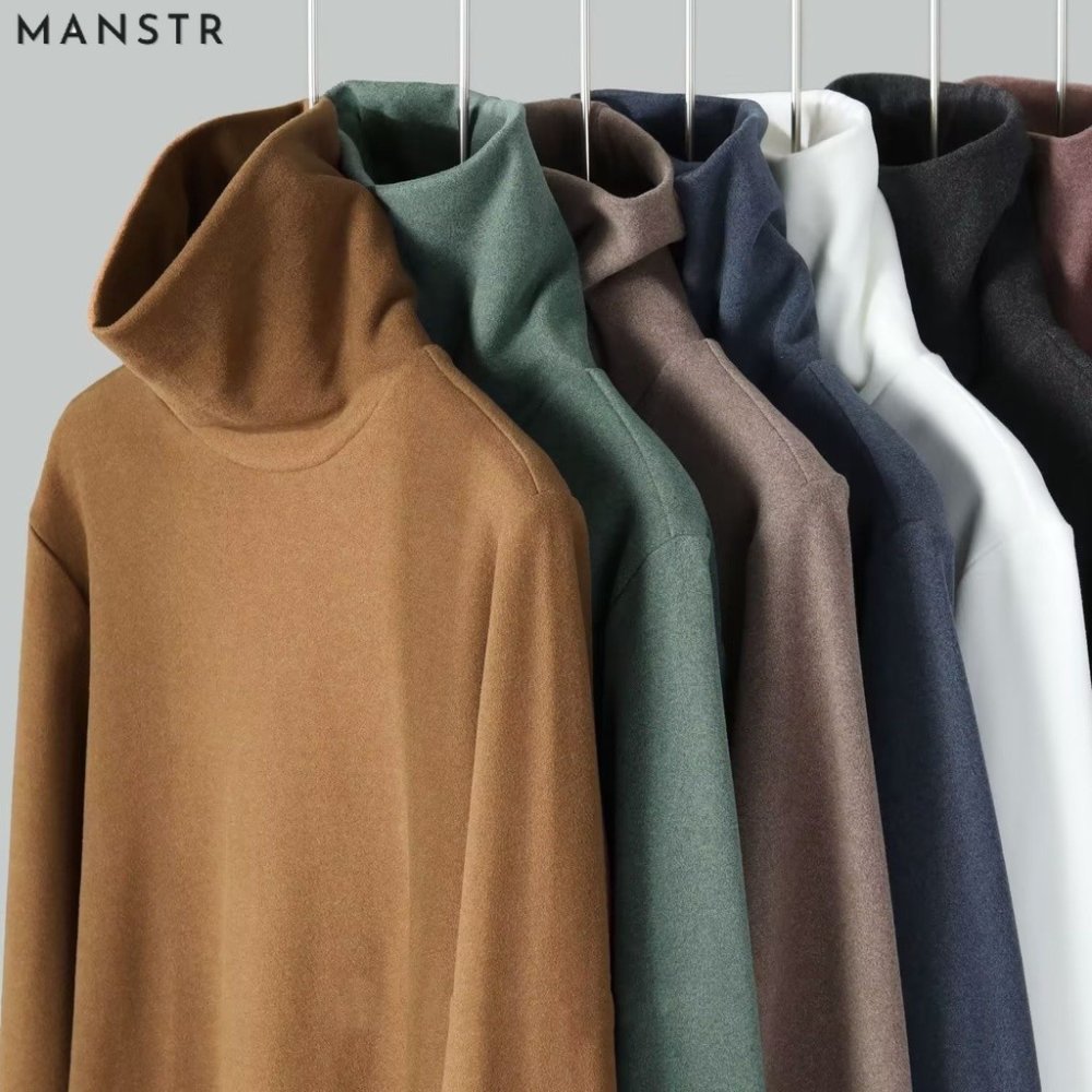 MANSTR M-5XL เสื้อเชิ้ตแขนยาว คอสูง ให้ความอบอุ่น สีกากี สีเทา สีดํา และสีขาว สีกากี แฟชั่นฤดูหนาว สําหรับผู้ชาย ไซซ์