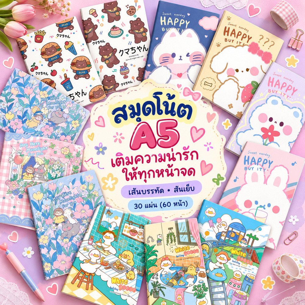 [☀️มาใหม่☀️] สมุดโน๊ต จดบันทึก S0275 มีเส้นบรรทัด A5 30หน้า สุ่มลาย สมุดจดบันทึก ลายน่ารักมากๆ