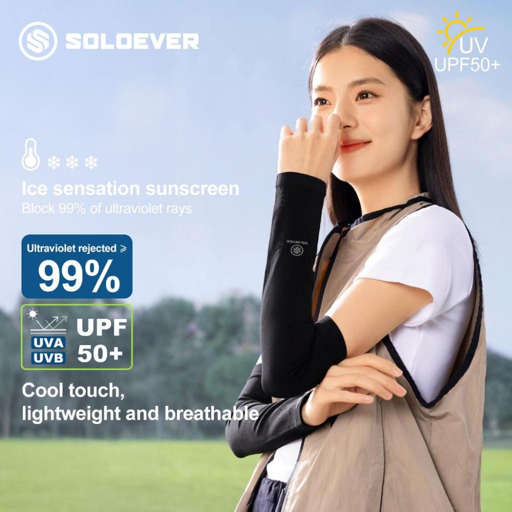 Soloever Arm Sleeves ปลอกแขนฤดูร้อน พร้อมปลอกนิ้ว กันแสง UV เย็น-เย็น สำหรับปั่นจักรยานและกีฬา ออกกำลังกาย กลางแจ้ง