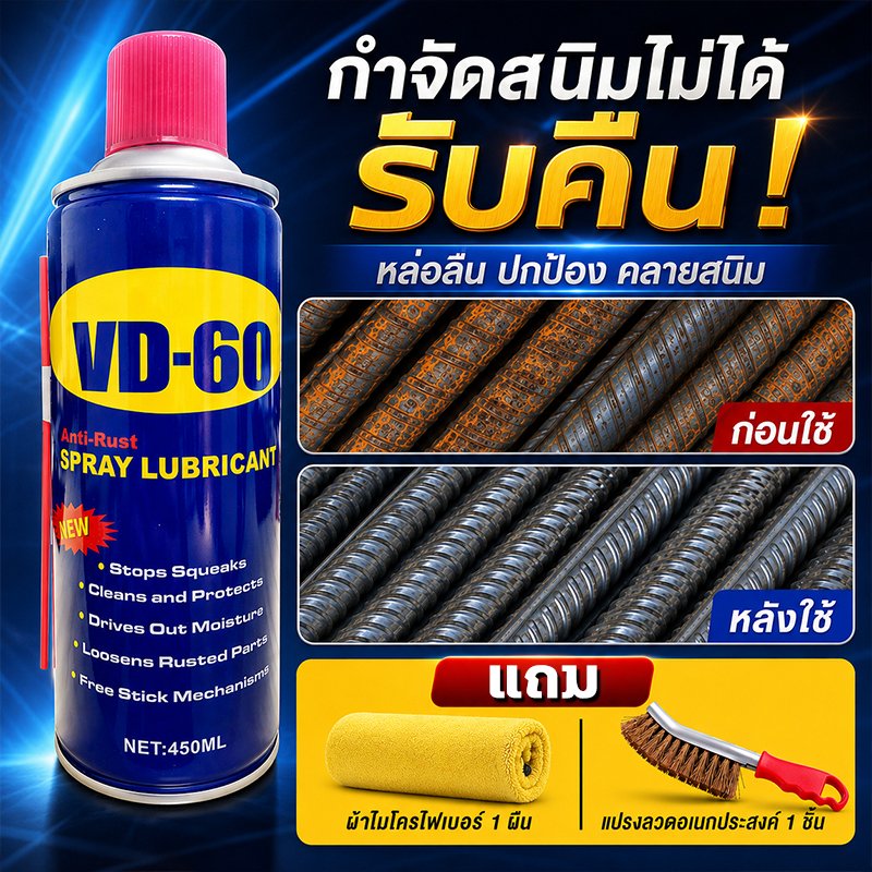 VD-60น้ำยาล้างสนิม เหมาะสำหรับเครื่องจักร โซ่ และชิ้นส่วนเหล็กทุกประเภท ขจัดสนิม น้ำยาทำความสะอาด น้ำยาขัดสนิม