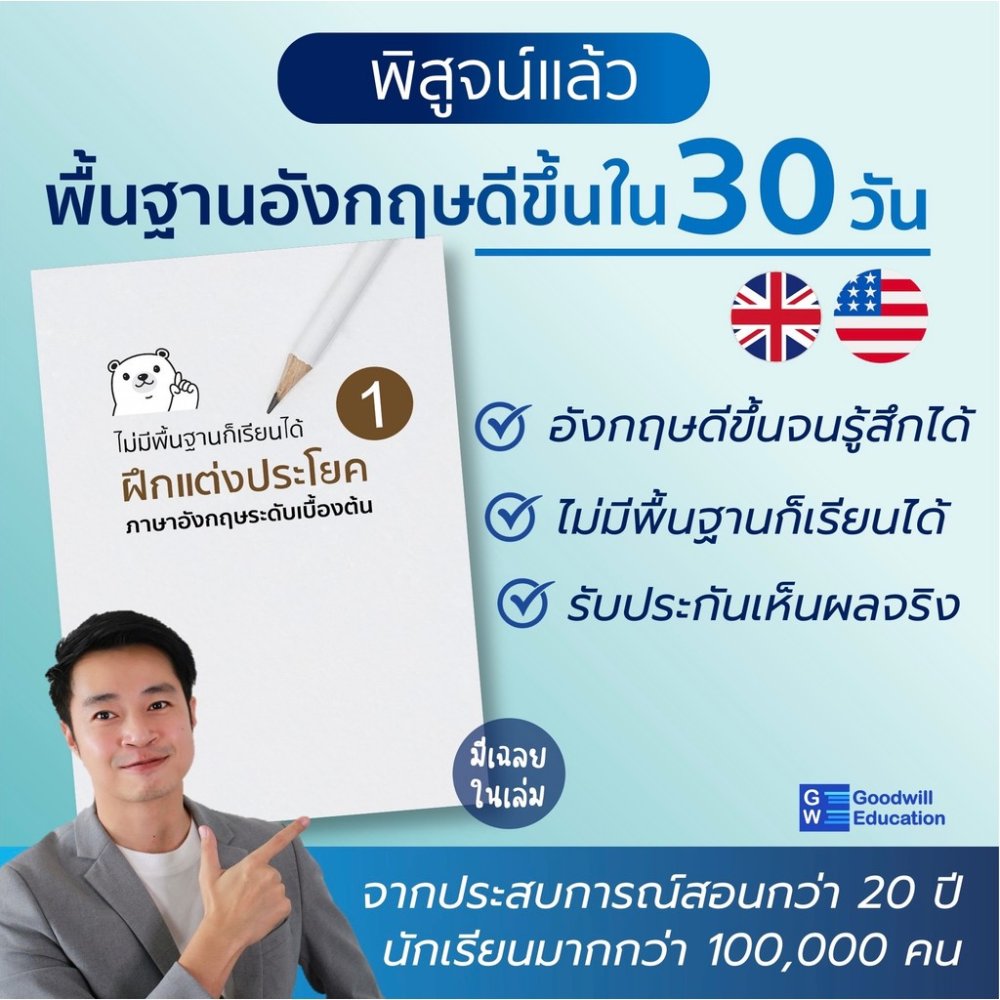 หนังสือฝึกแต่งประโยค เล่ม1 ภาษาอังกฤษเบื้องต้น สำหรับคนไม่มีพื้นฐาน รู้ศัพท์น้อย และต้องการเริ่มฝึกแต่งประโยค