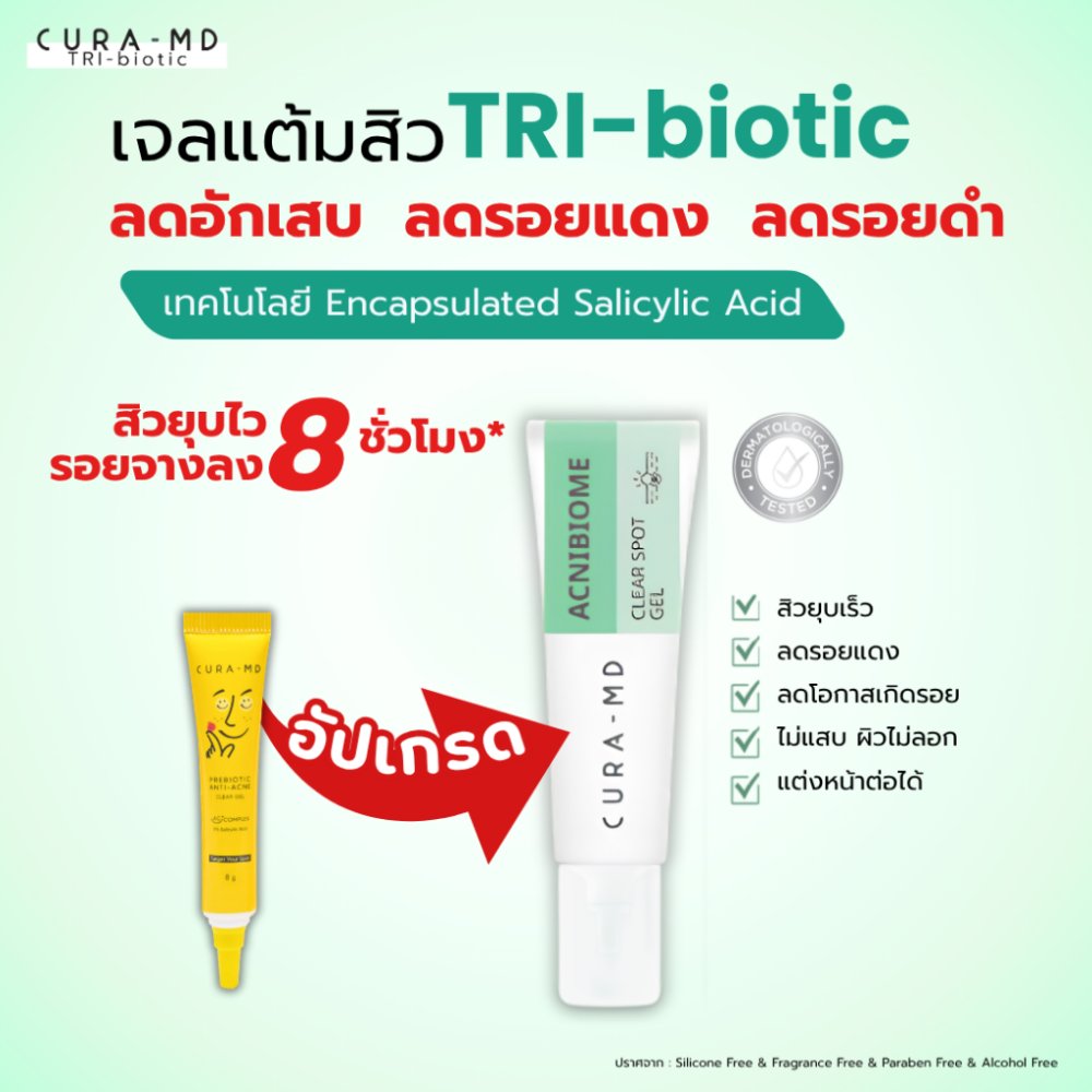 [สูตรใหม่] CURA-MD เจลแต้มสิว สูตรเร่งด่วน สิวยุบไว ในข้ามคืน Acnibiome Clear Spot Gel 8 กรัม แต้มปุ๊บ ยุบชัวร์ รอยจาง