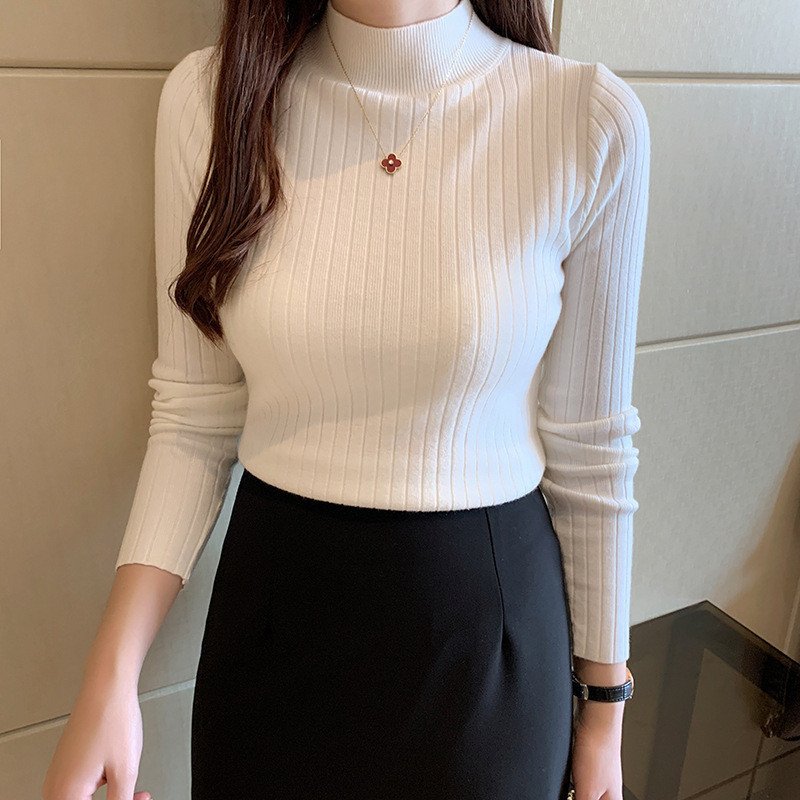 เสื้อถักครึ่งคอเต่าสำหรับผู้หญิง เสื้อสเวตเตอร์แขนยาวใหม่ เสื้อถัก ฤดูใบไม้ผลิและฤดูใบไม้ร่วง Clothing