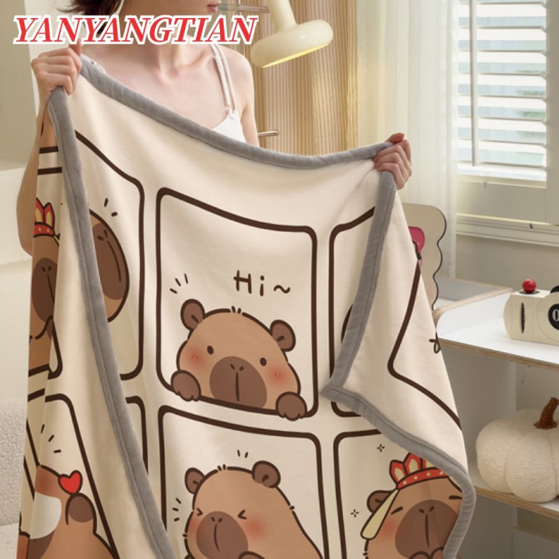 YANYANGTIAN ผ้าห่ม ผ้าห่มนาโน 4ฟุต 5ฟุต 6ฟุต capybara นุ่มฟู แบบหนาลายการ์ตูนผืนใหญ่เครื่องนอน โซฟา