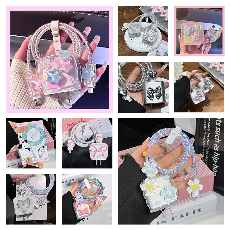 ชุดถนอมสายชาร์สำหรับไอโฟน20W/18W/30W Cable Bite เคสหัวชาร์จ/สายชาร์จ for iphone 18W ลายการ์ตูนน่ารัก ตัวถนอมสายชาร์จ