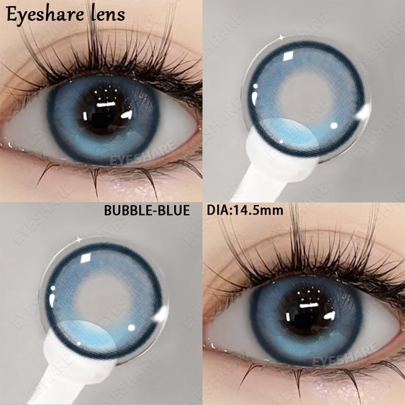 Eyeshare รุ่น Bubble มีค่าสายตา 0.00‑‑6.00 ราย 6เดือน ปริมาณน้ำ38% Dia14.5 สีฟ้า 2ชิ้น 1คู่