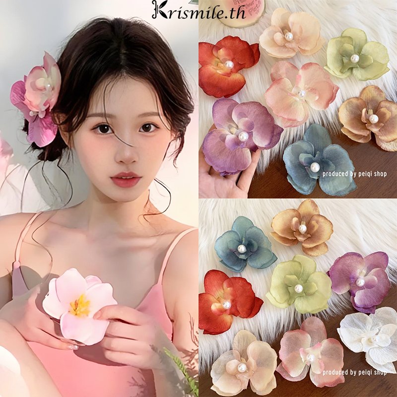 COD-ในไทย💖กิ๊บติดผมดอกไม้ ประดับไข่มุก คลิปด้านข้าง หวานสไตล์เกาหลี นักเรียนสำหรับผู้หญิง วันหยุดพักผ่อน/ริมทะเล-Kri