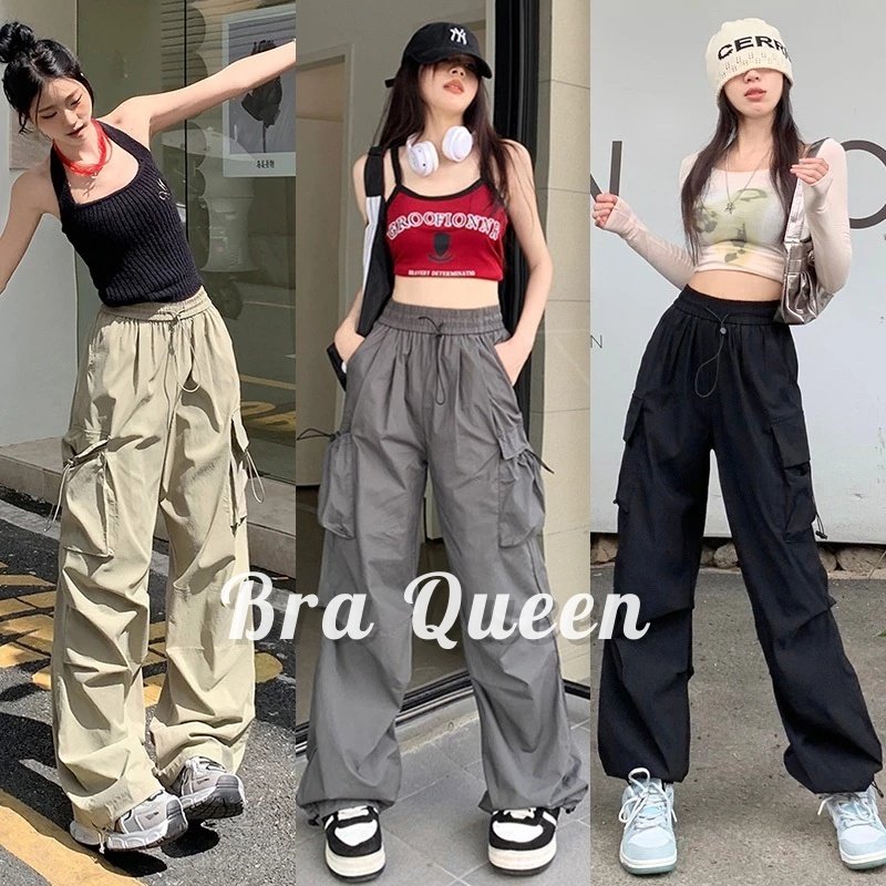 🔥Bra Queen 🔥กางเกงคาร์โก้ กางเกงเอวสูงสไตล์เกาหลี ย้อนยุค แฟชั่นหลวม 8 ตัวเลือกสี🔥กางเกงขายาวผู้หญิง