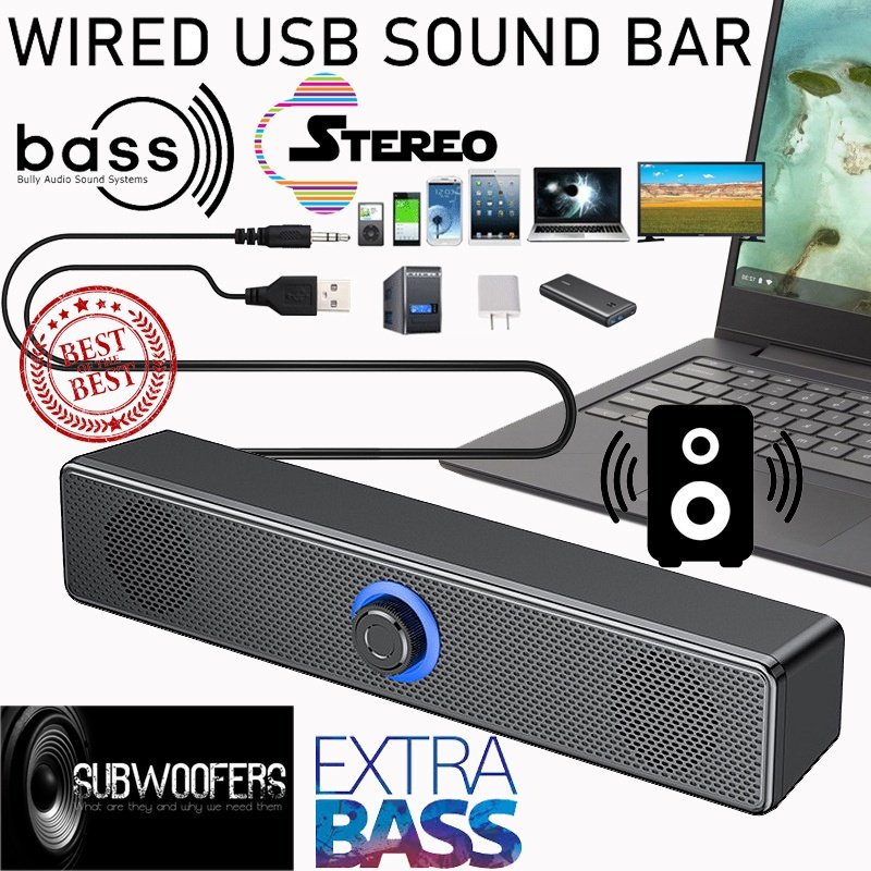 PC Soundbar ลําโพงแบบมีสาย USB เบสหนักแน่นซับวูฟเฟอร์ Boom Box Surround สําหรับทีวีแล็ปท็อป Home