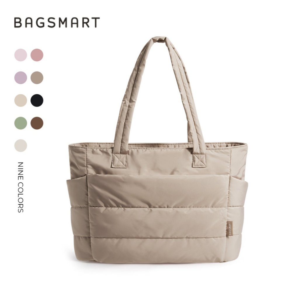 BAGSMART 14 นิ้ว Puffy Tote Bag สําหรับผู้หญิงน้ําหนักเบากระเป๋าสะพายไหล่หลายช่อง