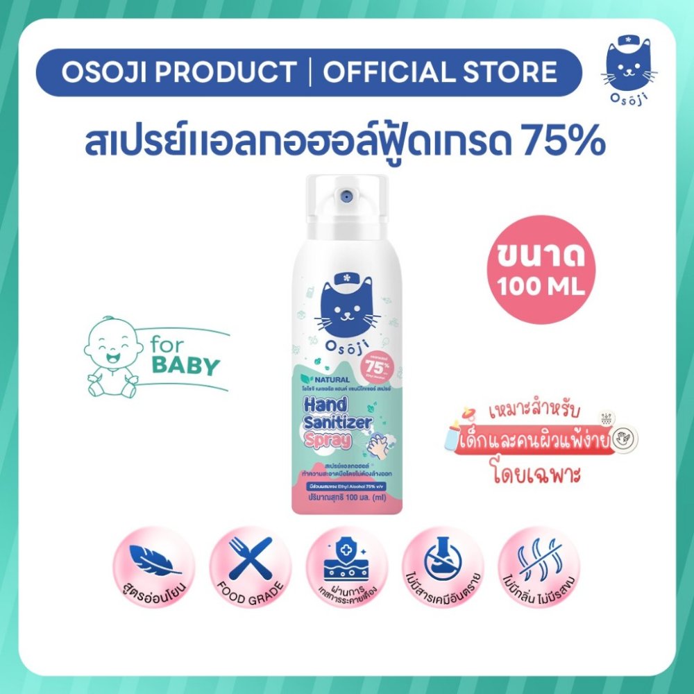 สเปรย์แอลกอฮอล์ 75% ขนาดพกพา (เหมาะสำหรับเด็ก)
