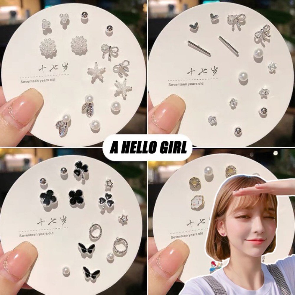 A HELLO GIRLชุดเครื่องประดับ ต่างหู ขนาดเล็ก สวยหรู เหมาะกับของขวัญ แฟชั่นเรียบง่าย สําหรับเด็กผู้หญิง จํานวน 7 คู่