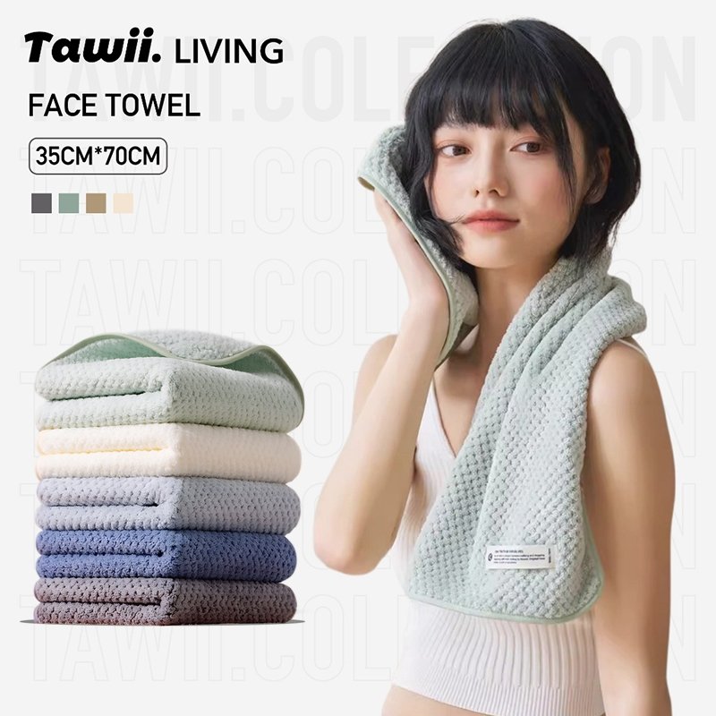 Tawii. ผ้าเช็ดตัว 35*75cm ผ้าขนหนู เนื้อนุ่ม ผ้าเช็ดผม ซับน้ำดีขนไม่หลุด ไมโครไฟเบอร์