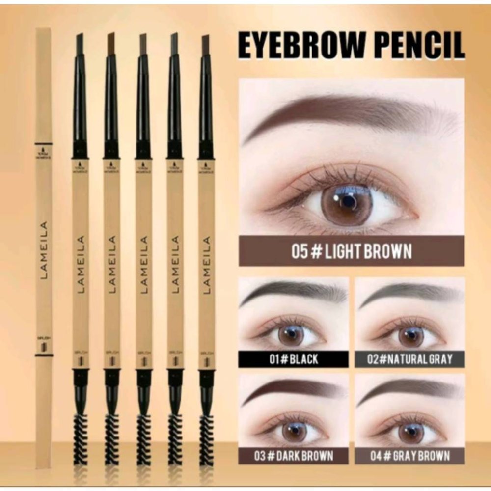 LAMEILA ไม่มีกล่อง แท่งสีทอง ดินสอเขียนคิ้ว กันน้ำ 2 in 1 มีแปรงปัดคิ้วในตัว 5 สี - Women, Cosmetic