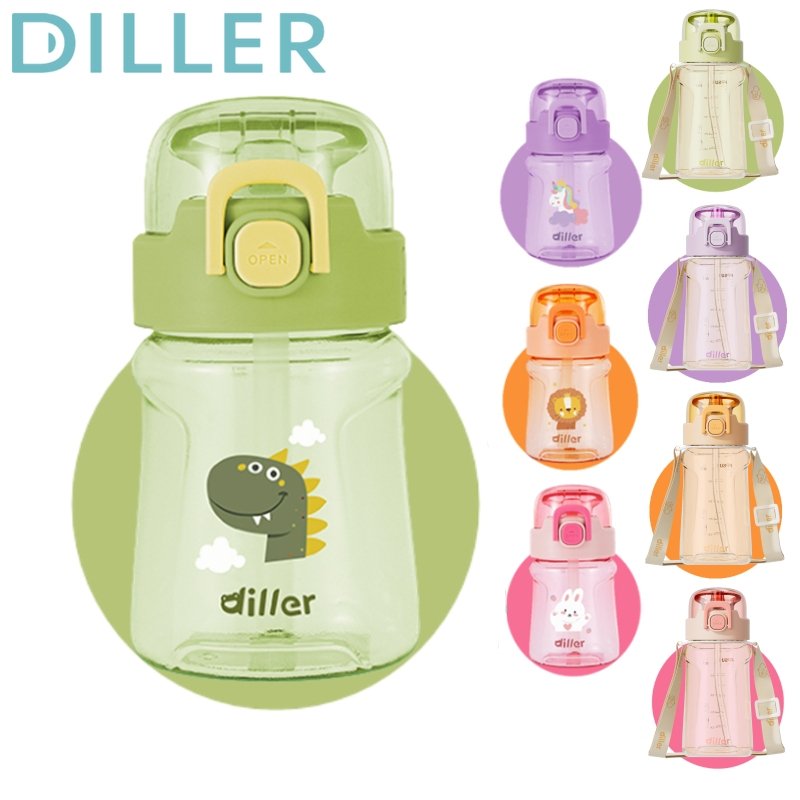 DILLER ขวดน้ําสําหรับเด็กขนาด 400 มล./550 มล. พร้อมหลอด Tritan ปราศจาก BPA ขวดดื่มสําหรับเล่นกีฬาและกิจกรรมกลางแจ้ง DB-007