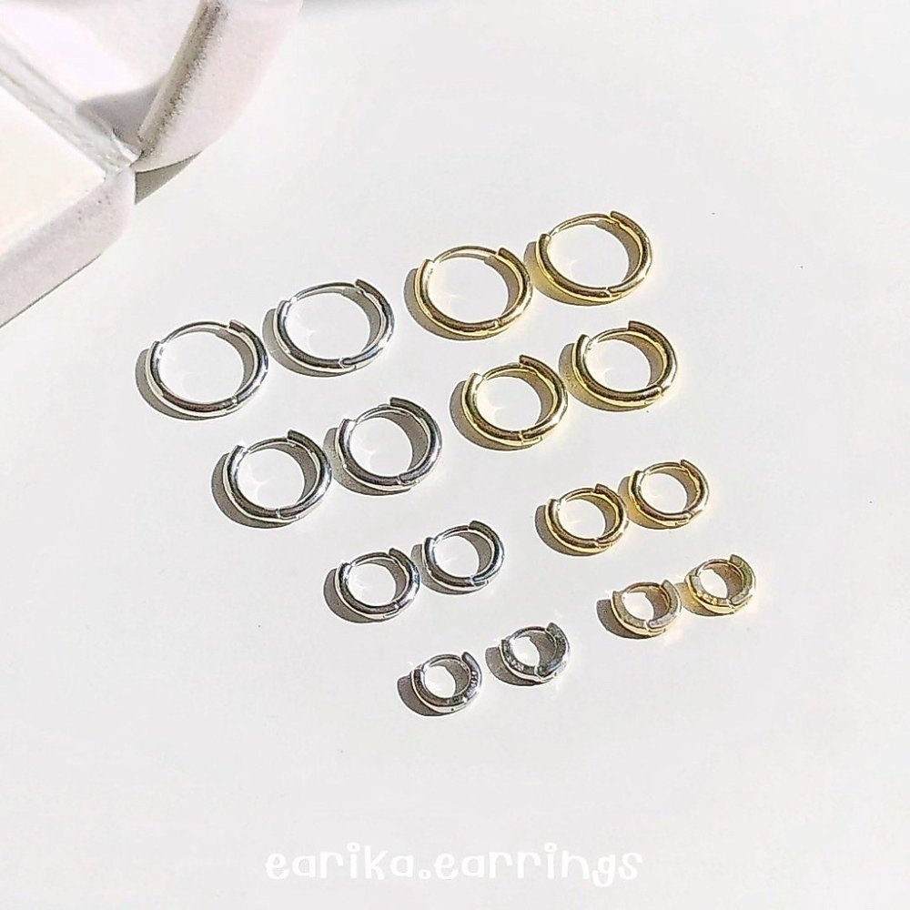 earika.earrings - basic hoop ต่างหูห่วงก้านเงินแท้ชุบทองคำขาว (มีให้เลือก 2 สี 4 ขนาด) เหมาะสำหรับคนแพ้ง่าย