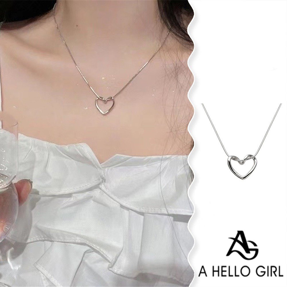 A HELLO GIRL สร้อยคอโซ่ จี้รูปหัวใจ แบบรูกลวง หรูหรา แบบเรียบง่าย สไตล์เกาหลี สําหรับผู้หญิง