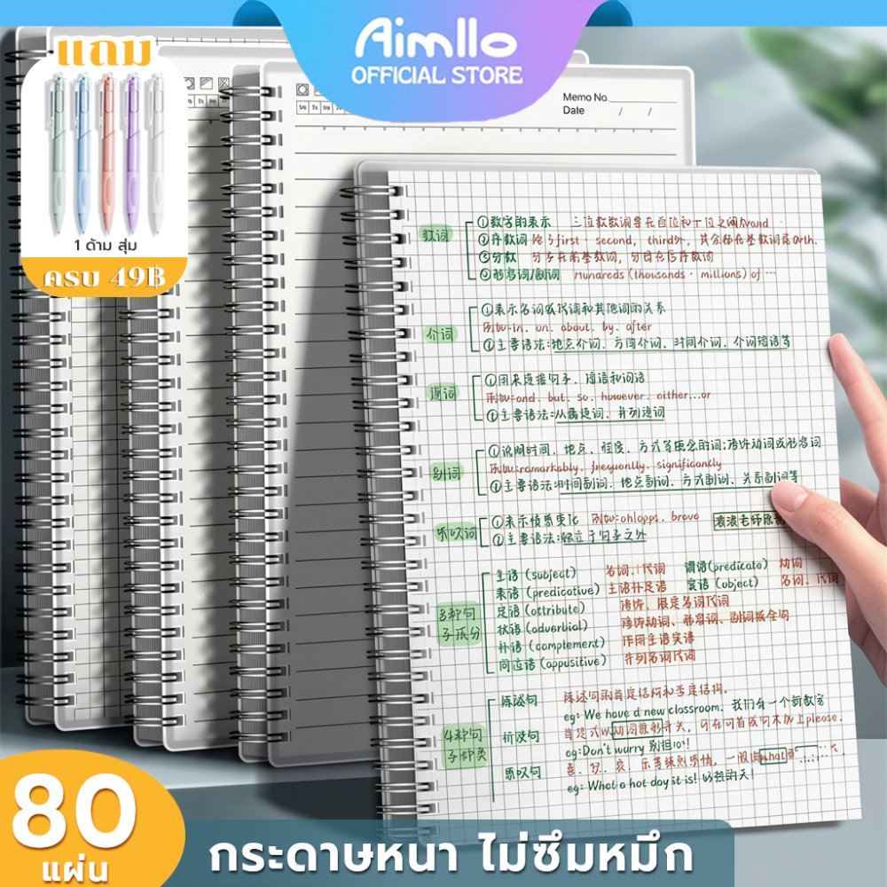 สมุดโน๊ตสันห่วง แนวนอน มินิมอล ปกใส A5 B5 A4 มีเส้น เส้นกริด ตาราง สมุดสไตค์มูจิ สมุดจดบันทึก notebook muji