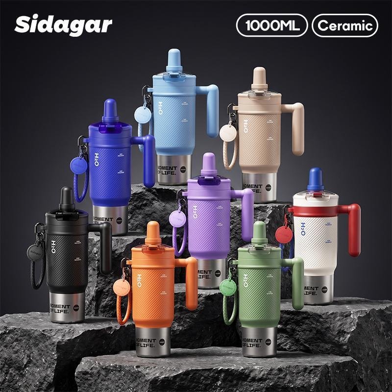 Sidagar 1000มล แก้วเก็บความเย็น เคลือบเซรามิค 316 แก้ว สแตนเลส ความจุขนาดใหญ่ แก้วน้ำเก็บอุณหภูมิ Sports Water Cup
