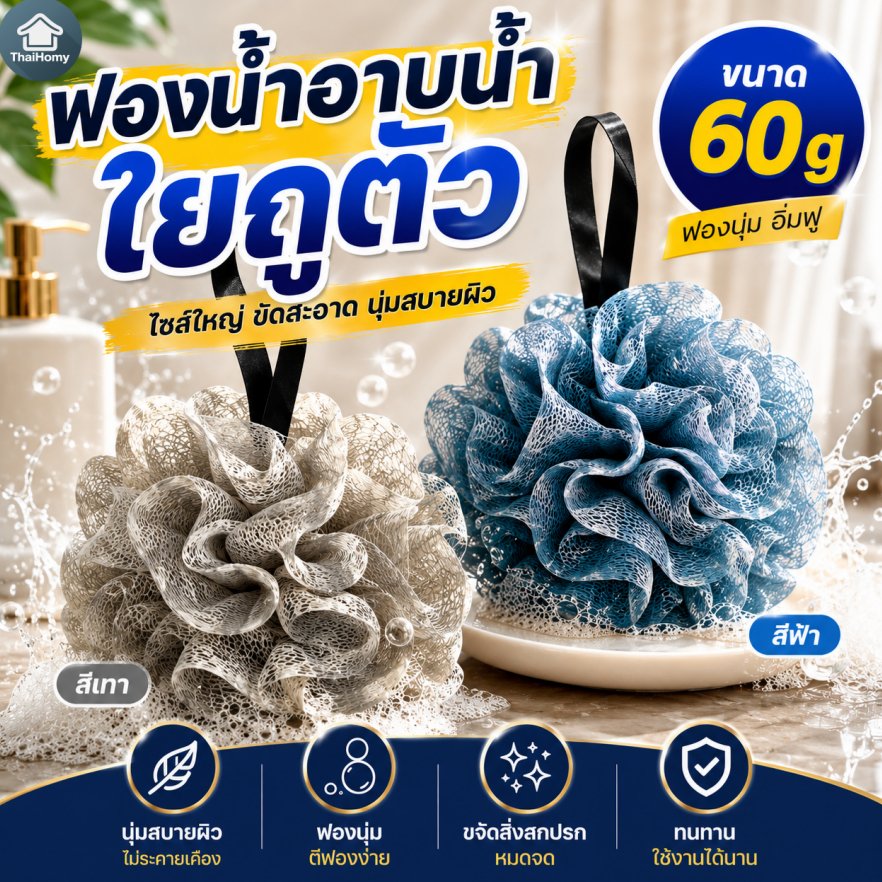 งานดี✔️ ฟองน้ำอาบน้ำ ใยถูตัว ไซส์ใหญ่40/50/60g. ฟองน้ำขัดตัว ฟองน้ำสำหรับถูตัว ใยขัดตัว อุปกรณ์อาบน้ําคละสีสําหรับขัดผิว