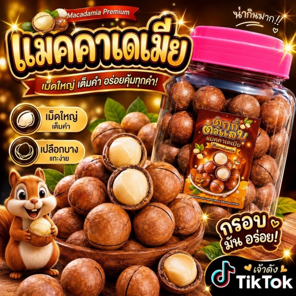 (ส่งฟรี)ยกถัง มีให้เลือก2ไซต์ แมคคาเดเมีย ตุ๊กกี้ตัวแสบ เม็ดใหญ่ เปลือกบาง เนื้อเยอะ (น้ำหนักรวมถัง)