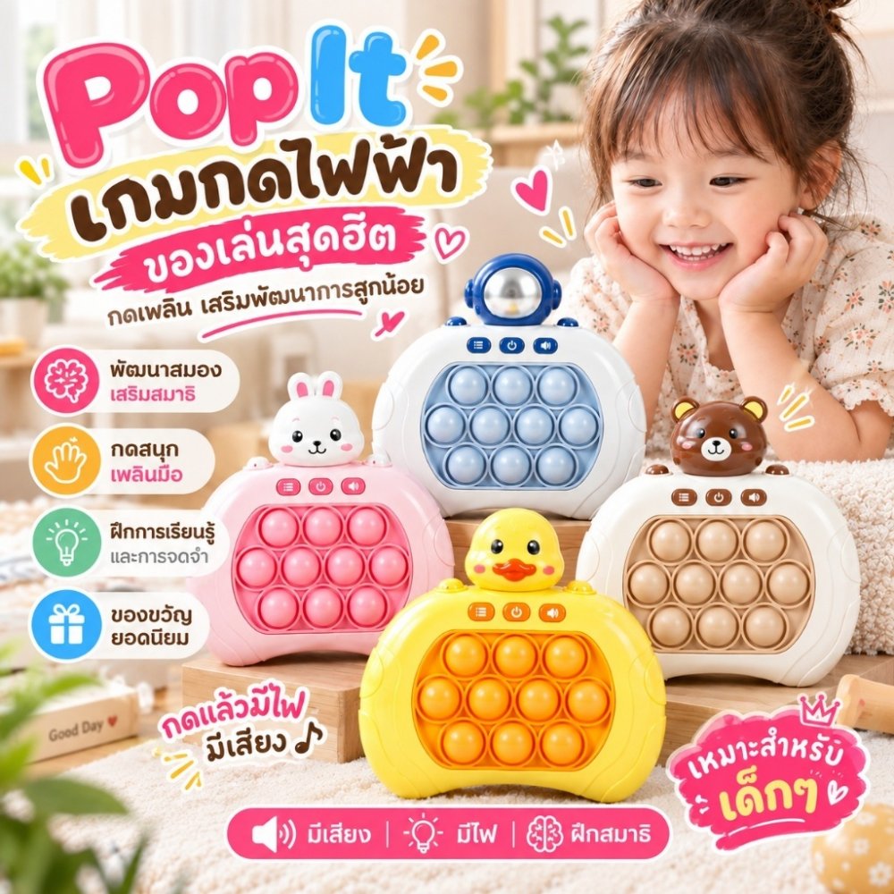 เกมกด Pop It ไฟฟ้า รุ่นอัพเกรด เสริมพัฒนาการเด็ก เล่นสนุก ฝึกสมอง ของเล่นเด็กยอดนิยม
