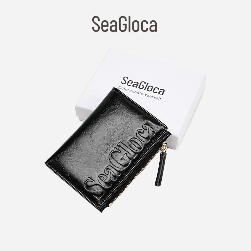 Seagloca ใหม ่ แฟชั ่ น High-End Bifold กระเป ๋ าสตางค ์ สั ้ นพร ้ อมกล ่ องกระเป ๋ าใส ่ บัตรสําหรับผู ้ หญิง No 2401